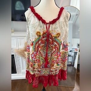 Bila Red and White Embroidered Blouse